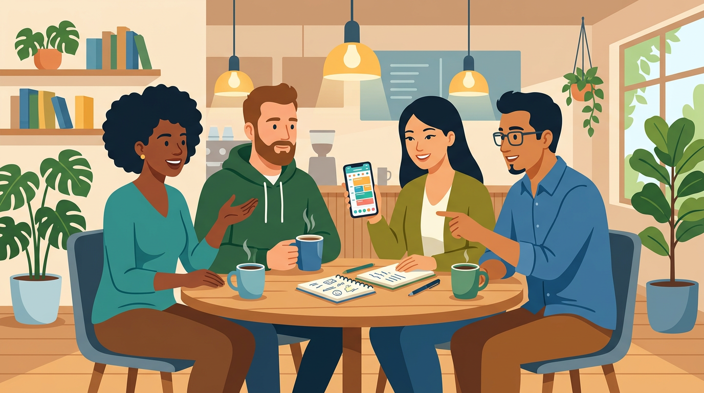 Parents meeting to plan their school carpool schedule