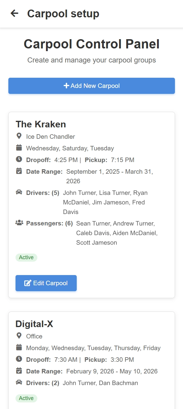 Carpool control panel